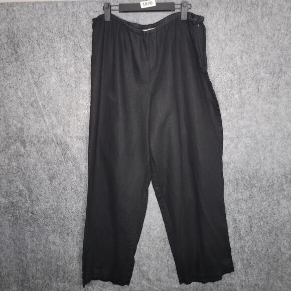 JM Collection Women Linen Wide Leg Pants Size 16 Black Side Zip Palazzo Vacation - Picture 1 of 11